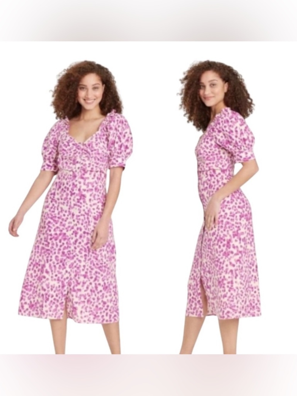 Who What Wear Puff Sleeve Button Front Midi Dress - Medium